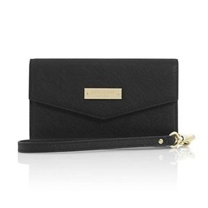 KATE SPADE NEW YORK SAFFIANO BLACK LEATHER WRISTLET WALLET